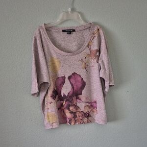 Forever 21 Heathered Pink Floral Scoop Neck Tee